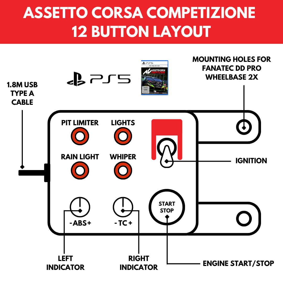 PS5 Fanatec Button Box for ACC | GT-T2-F Button Box for Simracers