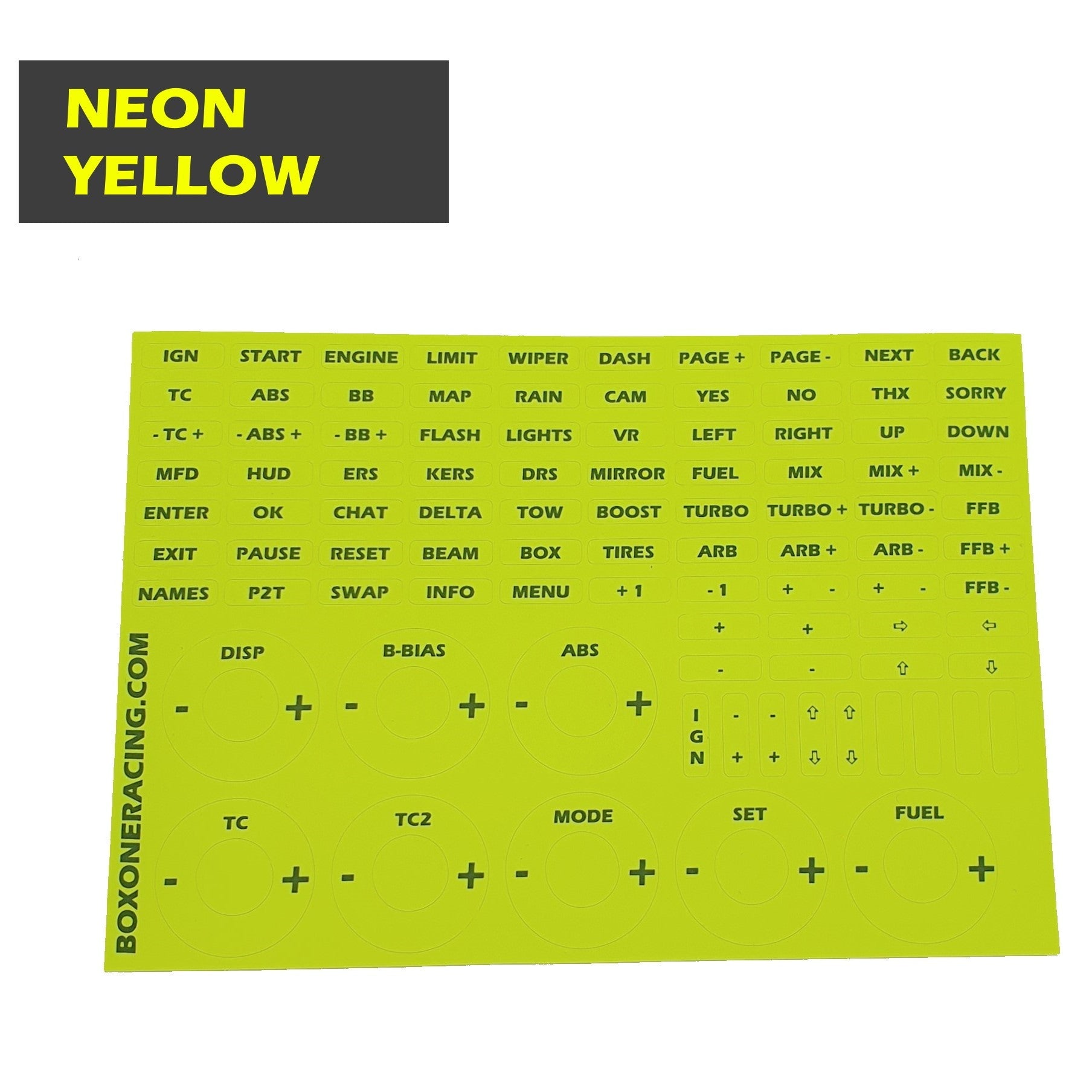 Simracing Sticker Sheet - Neon Gelb