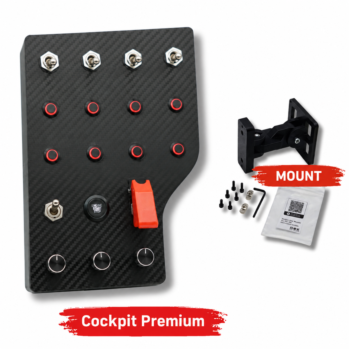 Cockpit Premium with Mount — box and V2 mount with hardware